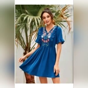 Floral Embroidery Frill Trim A-line Dress